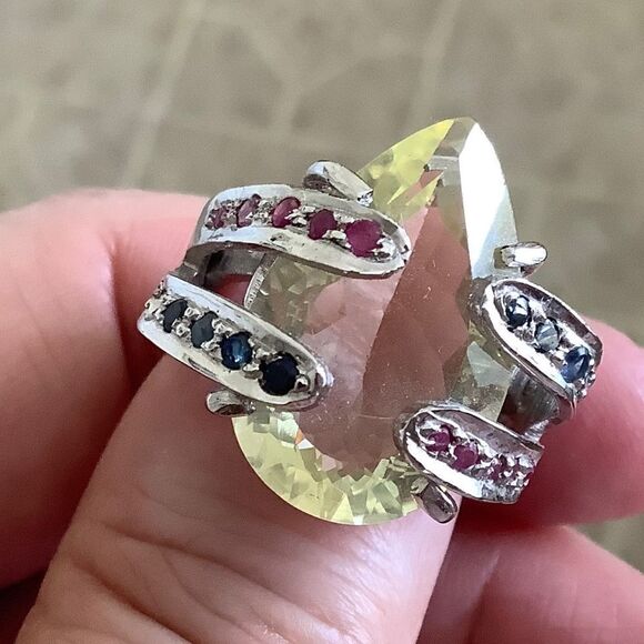 sterling SILVER 925 CITRINE/RUBY/BLUE SAPPHIRE WOMAN RING SIZE US 7.5 - Picture 4 of 13